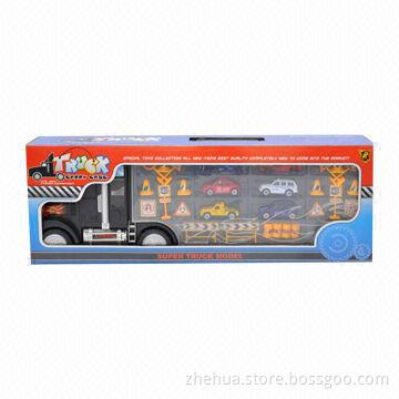 Plastic DIY Building Block Toy Container Truck with 6 Die-cast Cars